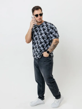 Футболка мужская оверсайз ФК678 куб серый